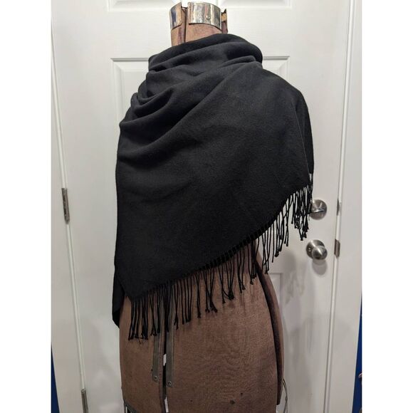 Black Cashmere Shawl Wrap 24.5x72 Soft Long Scarf Minimalist Elegant Boho Gypsy - Picture 10 of 12